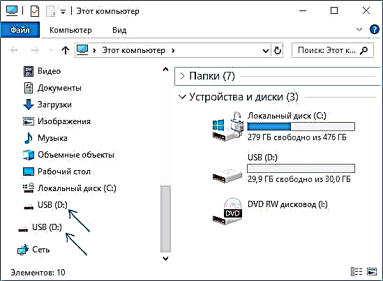 Żewġ diski identiċi fil-Windows 10 Explorer - kif jiġu ffissati