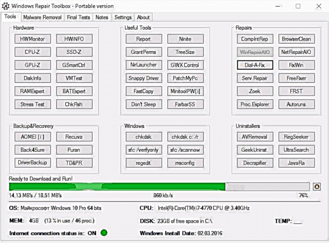 Windows Repair Toolbox - yon seri pwogram pou rezoud pwoblèm ak eksplwatasyon an